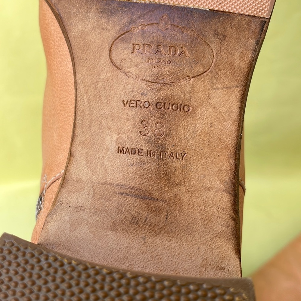 Orange/cream Prada pebbled all leather pull up riding boots - Picture 14 of 16